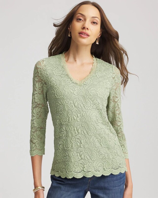 Lace Scallop-Hem Knit Tee - image 1
